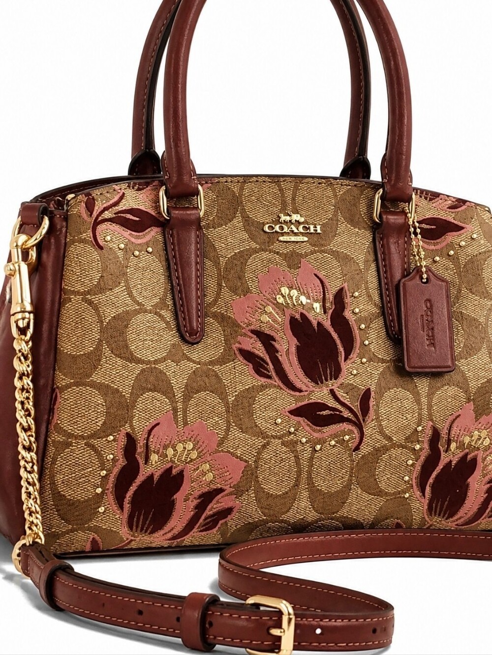NWT RARE Coach Mini Sage Carryall Signature Canvas Desert Tulip Flocking Satchel